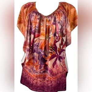 ONE WORLD  LIVE & LET LIVE BOHO TOP  ORANGE MULTI  Short Sleeve Size XS